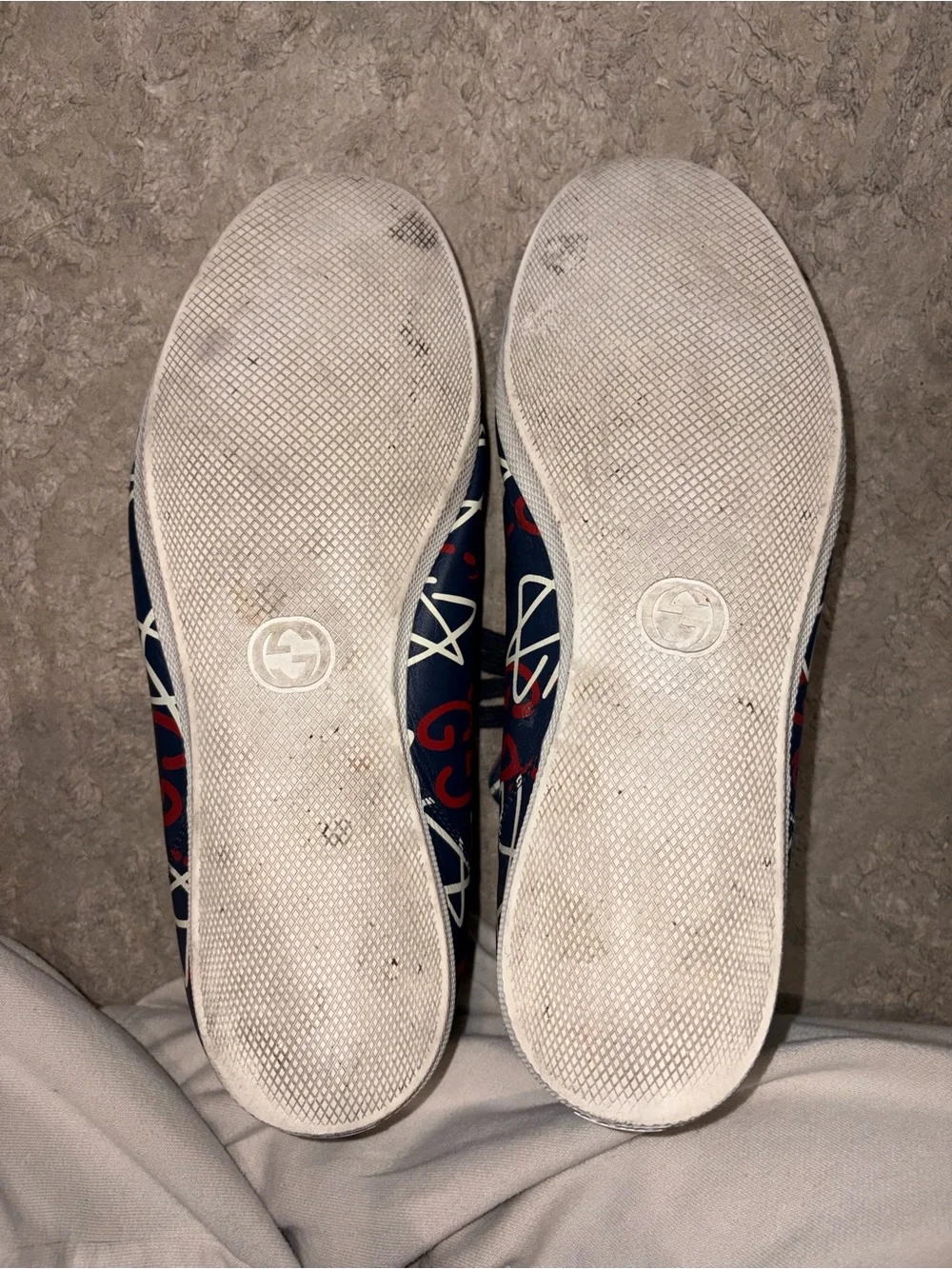 Gucci Navy High-Top Sneakers with Red and White Graffiti